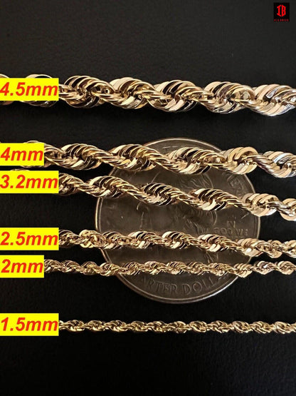 10k HOLLOW LIGHT Men's Women's Genuine ITALIAN Gold Rope Chain Necklace 1.5mm-4.5mm