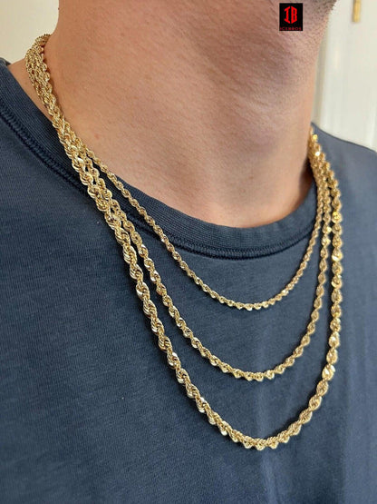 10k HOLLOW LIGHT Men's Women's Genuine ITALIAN Gold Rope Chain Necklace 1.5mm-4.5mm