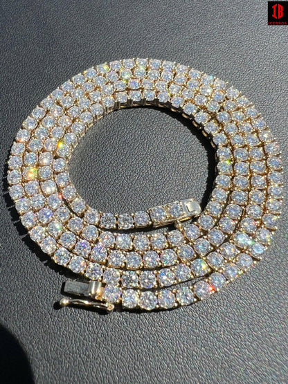 2-5mm Solid 10k Yellow Gold Iced Moissanite Tennis Chain Bracelet Necklace Mens Ladies