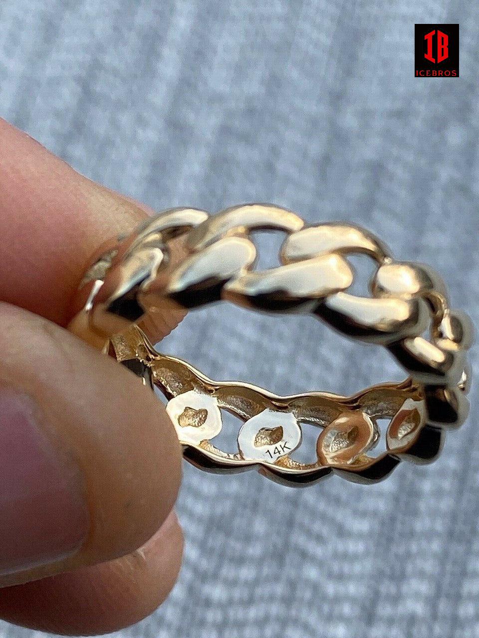 Unisex Solid Real 14k Gold Miami Cuban Ring 6mm Wedding Band Pinky Ring Sz 7-13 ITALY