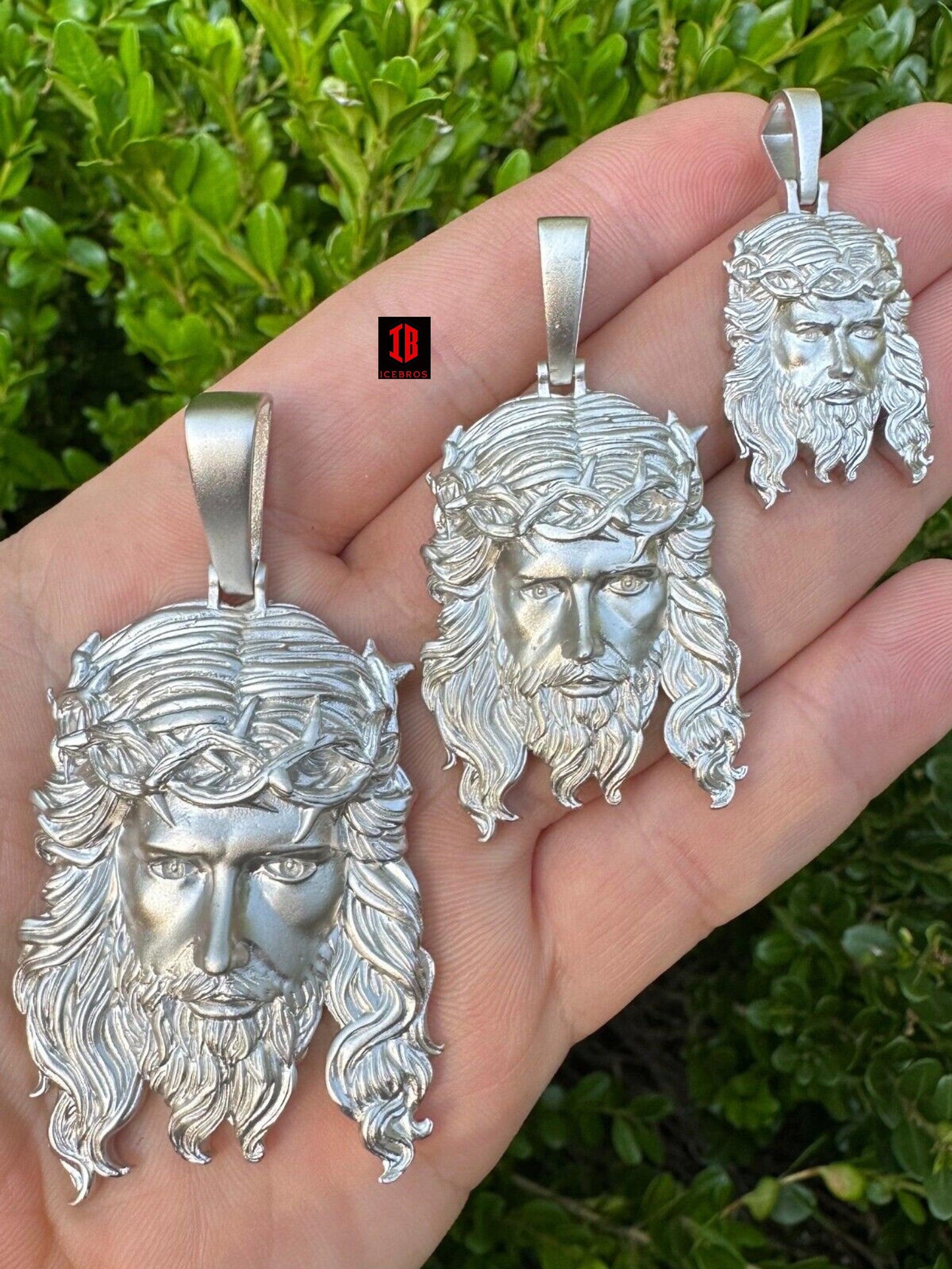 VERY HEAVY Fine  925 ITALY Silver Jesus Piece Iced Pendant Chain - 3 Sizes