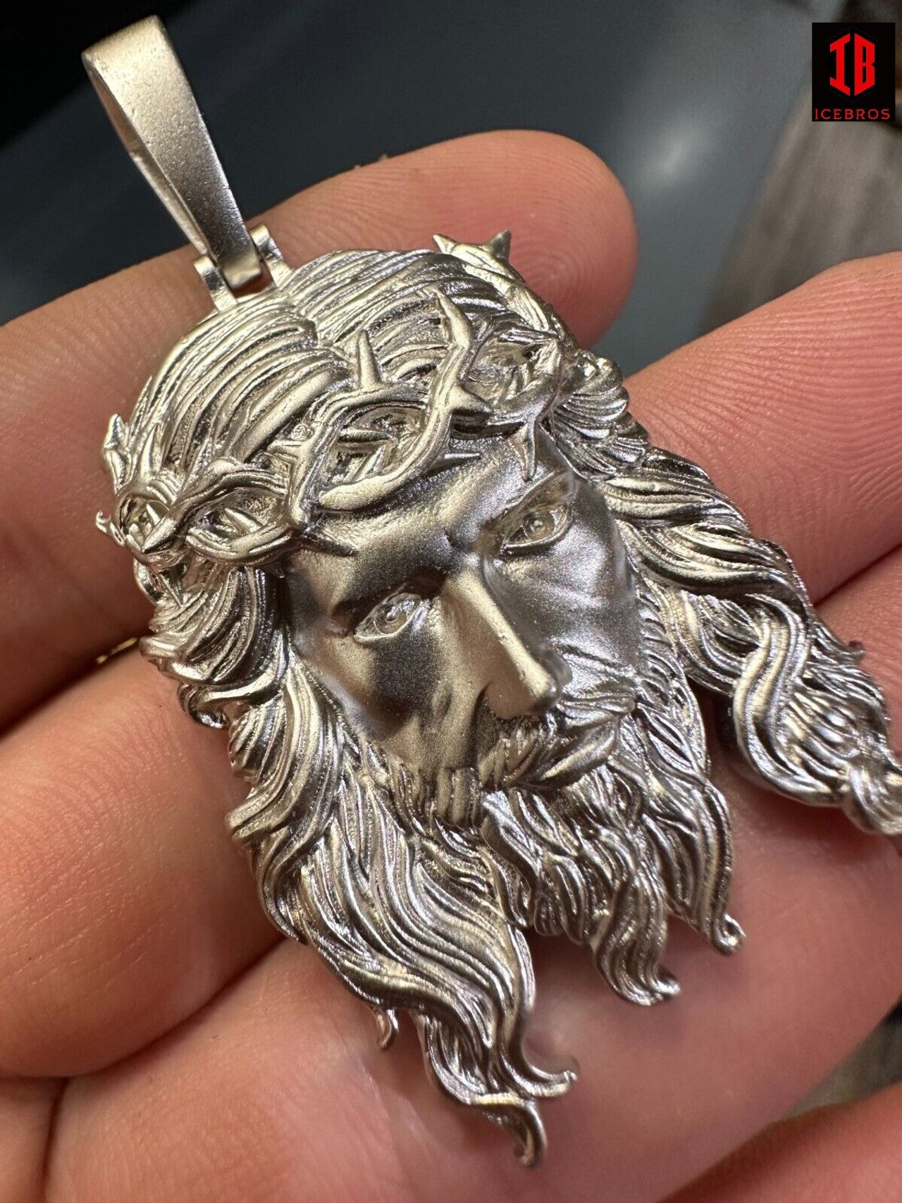 VERY HEAVY Fine  925 ITALY Silver Jesus Piece Iced Pendant Chain - 3 Sizes