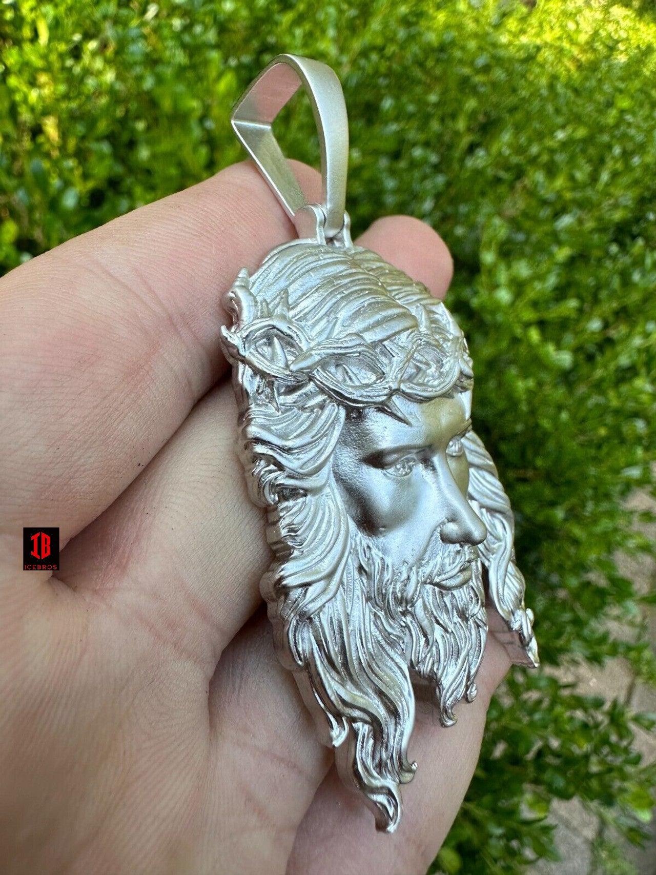 Matte Fine  Rose Gold over 925 ITALY Silver Jesus Piece Iced Pendant Chain - 3 Sizes