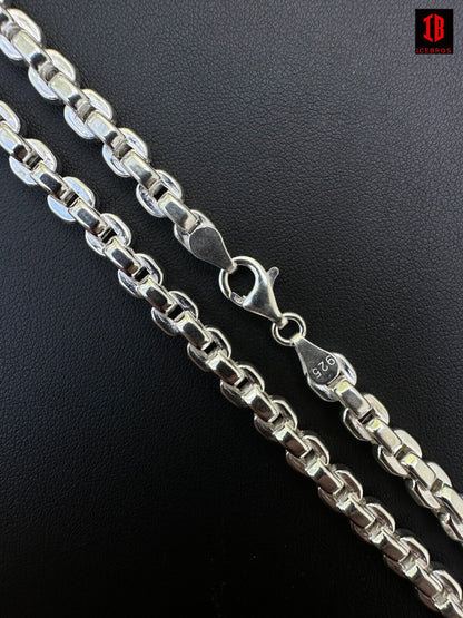 925 Sterling Silver 6mm Men's Puffed Vermeil Rolo Link Chain Necklace