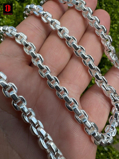 925 Sterling Silver 6mm Men's Puffed Vermeil Rolo Link Chain Necklace