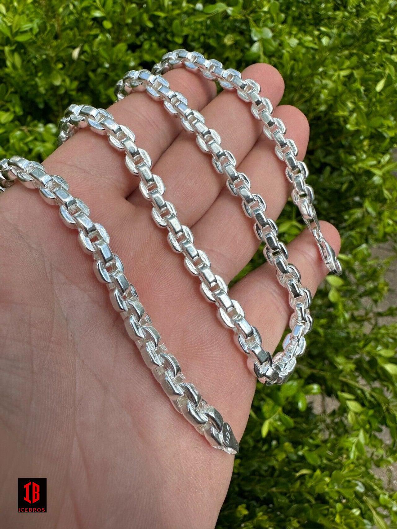 925 Sterling Silver 6mm Men's Puffed Vermeil Rolo Link Chain Necklace