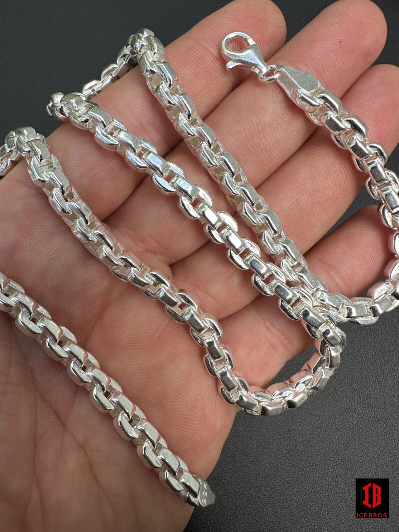 925 Sterling Silver 6mm Men's Puffed Vermeil Rolo Link Chain Necklace