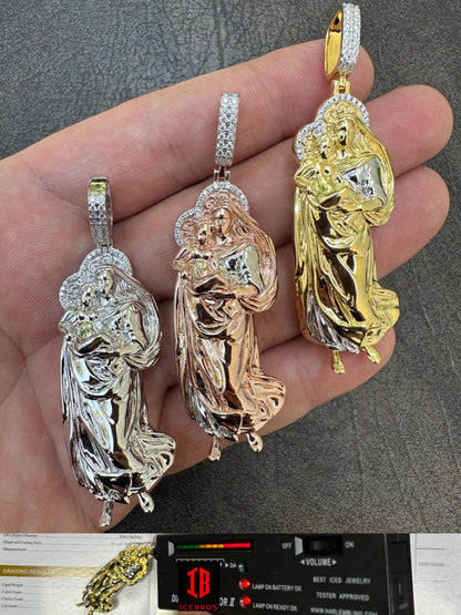 MOISSANITE Virgin Mary 3D Pendant Fine 925 ITALY Silver - 14k, White, Rose Gold