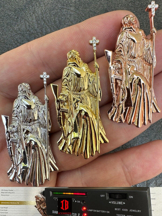 3D Santa Muerte MATTE Grim Reaper Death Charm W. AK47 925 ITALY Silver 14K Gold Bonded