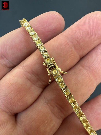 3mm Canary Yellow CZ Tennis Bracelet Vermeil 925 Sterling Silver 14k Gp