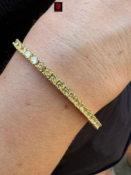 3mm Canary Yellow CZ Tennis Bracelet Vermeil 925 Sterling Silver 14k Gp