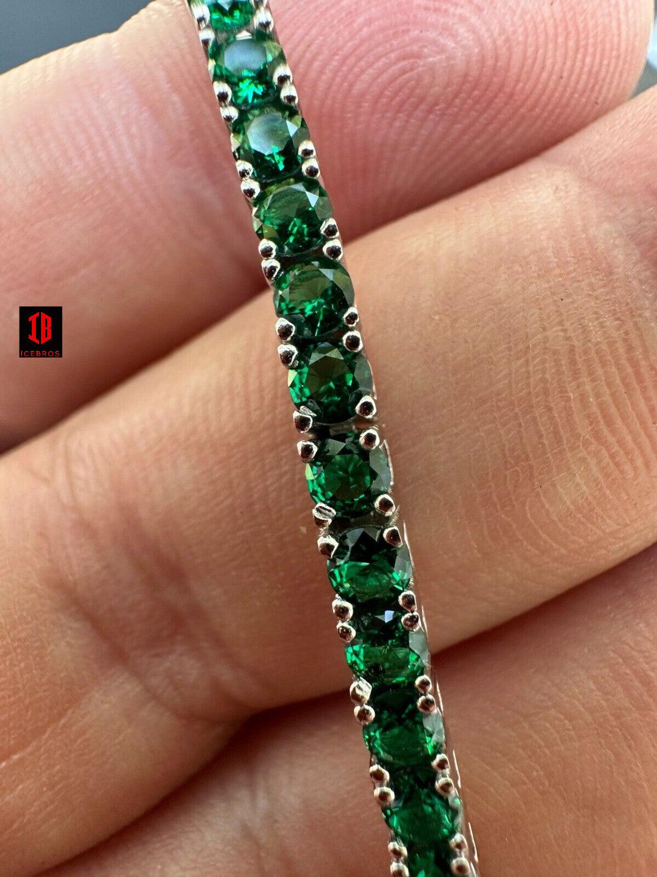 3mm Green Emerald CZ Tennis Bracelet Iced 925 Sterling Silver Vermeil