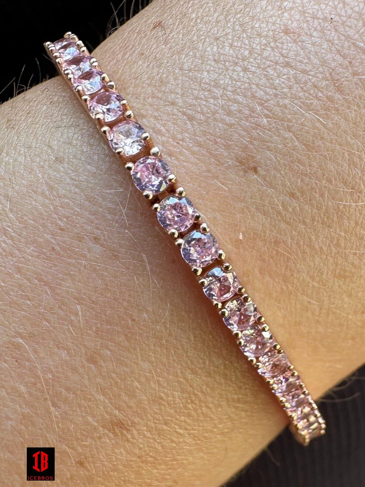 3mm Pink Stone CZ Tennis Bracelet Vermeil 925 Sterling Silver 14k Rose Gold Plated