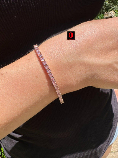 3mm Pink Stone CZ Tennis Bracelet Vermeil 925 Sterling Silver 14k Rose Gold Plated