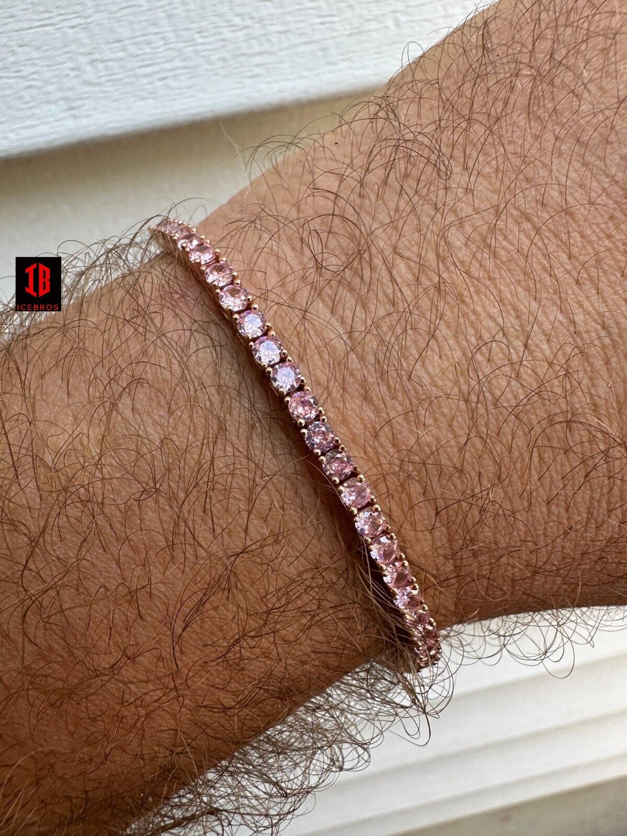 3mm Pink Stone CZ Tennis Bracelet Vermeil 925 Sterling Silver 14k Rose Gold Plated