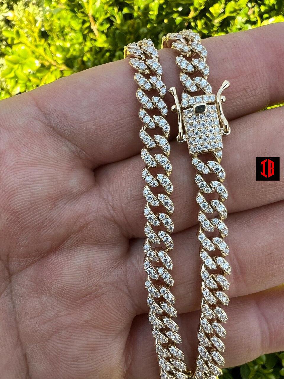 Real Diamond Solid 14k Yellow Gold Iced 6mm Miami Cuban Link Chain Necklace 6-8ct