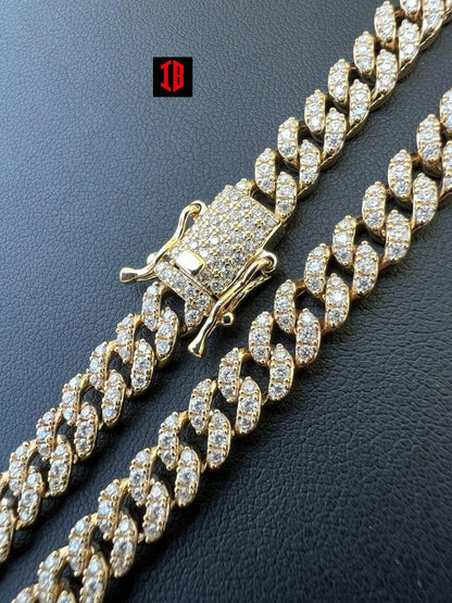 Real Diamond Solid 14k Yellow Gold Iced 6mm Miami Cuban Link Chain Necklace 6-8ct