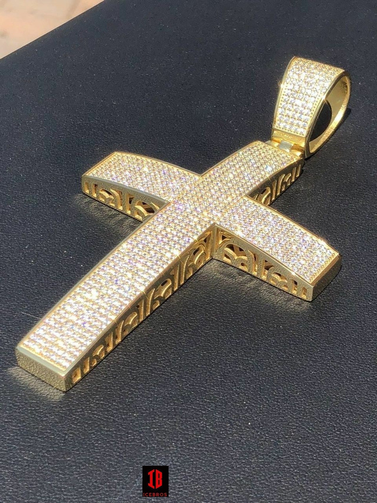 WHITE GOLD Iced 7ct Real CVD Diamond Huge Solid 925 Silver Gold Plated Cross Pendant Necklace