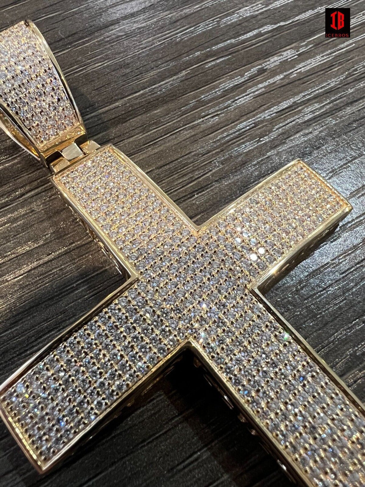 WHITE GOLD Iced 7ct Real CVD Diamond Huge Solid 925 Silver Gold Plated Cross Pendant Necklace