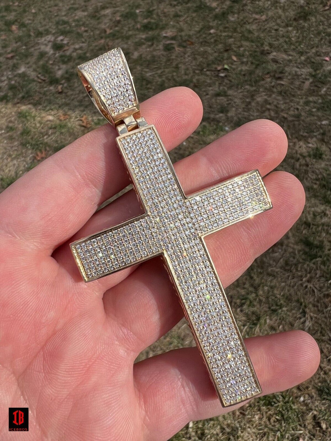 WHITE GOLD Iced 7ct Real CVD Diamond Huge Solid 925 Silver Gold Plated Cross Pendant Necklace