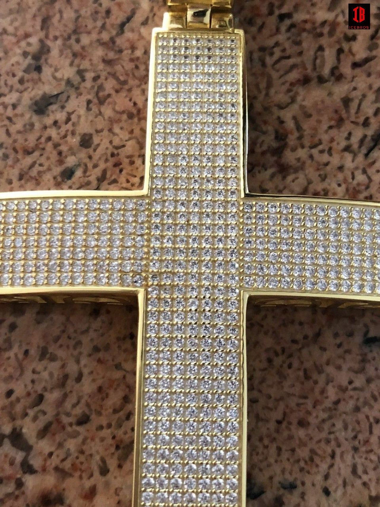 WHITE GOLD Iced 7ct Real CVD Diamond Huge Solid 925 Silver Gold Plated Cross Pendant Necklace