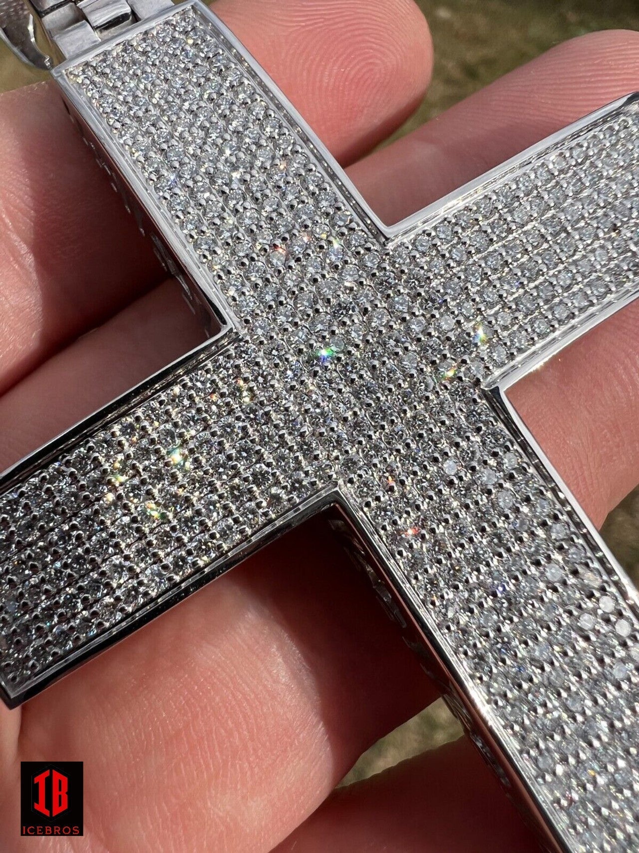 WHITE GOLD Iced 7ct Real CVD Diamond Huge Solid 925 Silver Gold Plated Cross Pendant Necklace