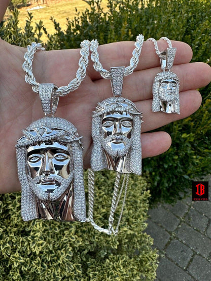 Real VVS Diamond 925 Silver Jesus Piece Pendant - Iced Hip Hop Necklace - 3 Size