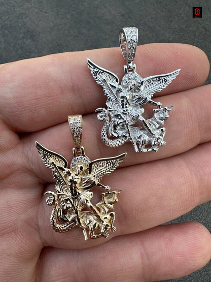 CVD LAB FLAWLESS Diamond Saint Michael Archangel Pendant Solid 925 Silver Necklace Pendant