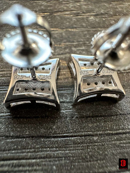 0.43ct VVS Real Diamond Men's 925 Natural Silver Iced Hip Hop Kite Earrings 9mm