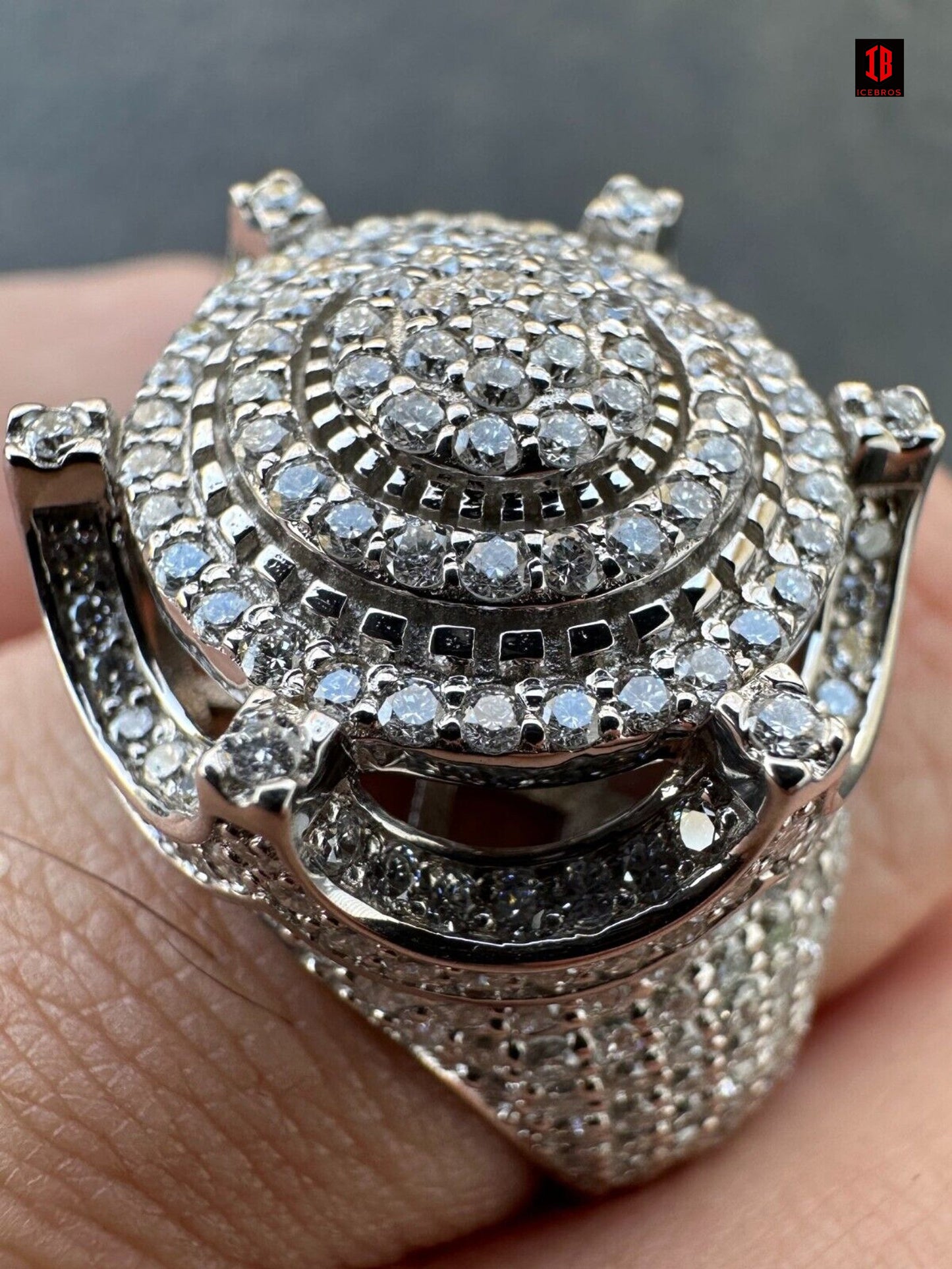 3.38ct Real LAB CVD VVS1 Diamond Hip Hop Solid 925 Natural Silver Iced King Crown Ring