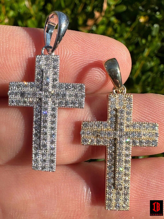 0.89ct VVS Real Diamond Iced Cross Pendant Natural 925 Silver Necklace Pendant