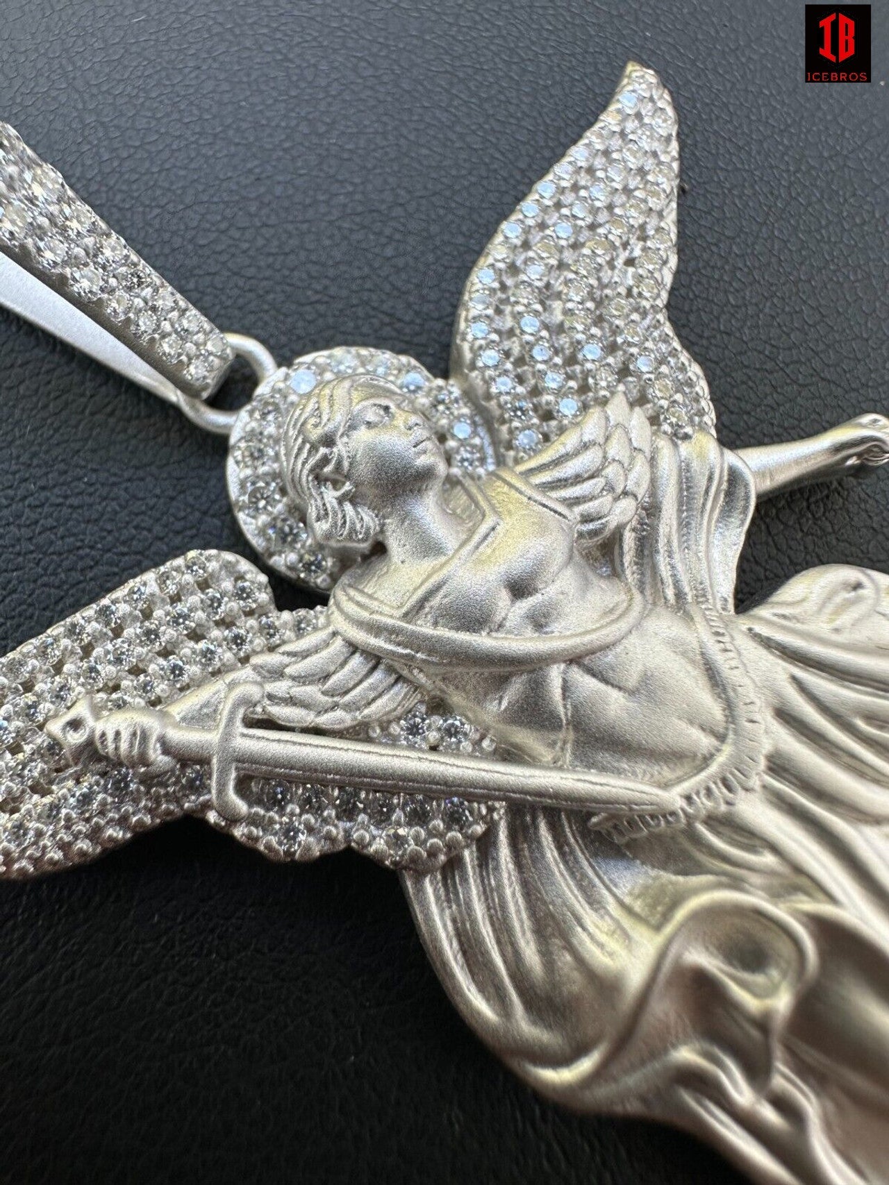 Real MOISSANITE Saint St Michael Slaying Dragon Pendant 925 Silver Necklace Iced