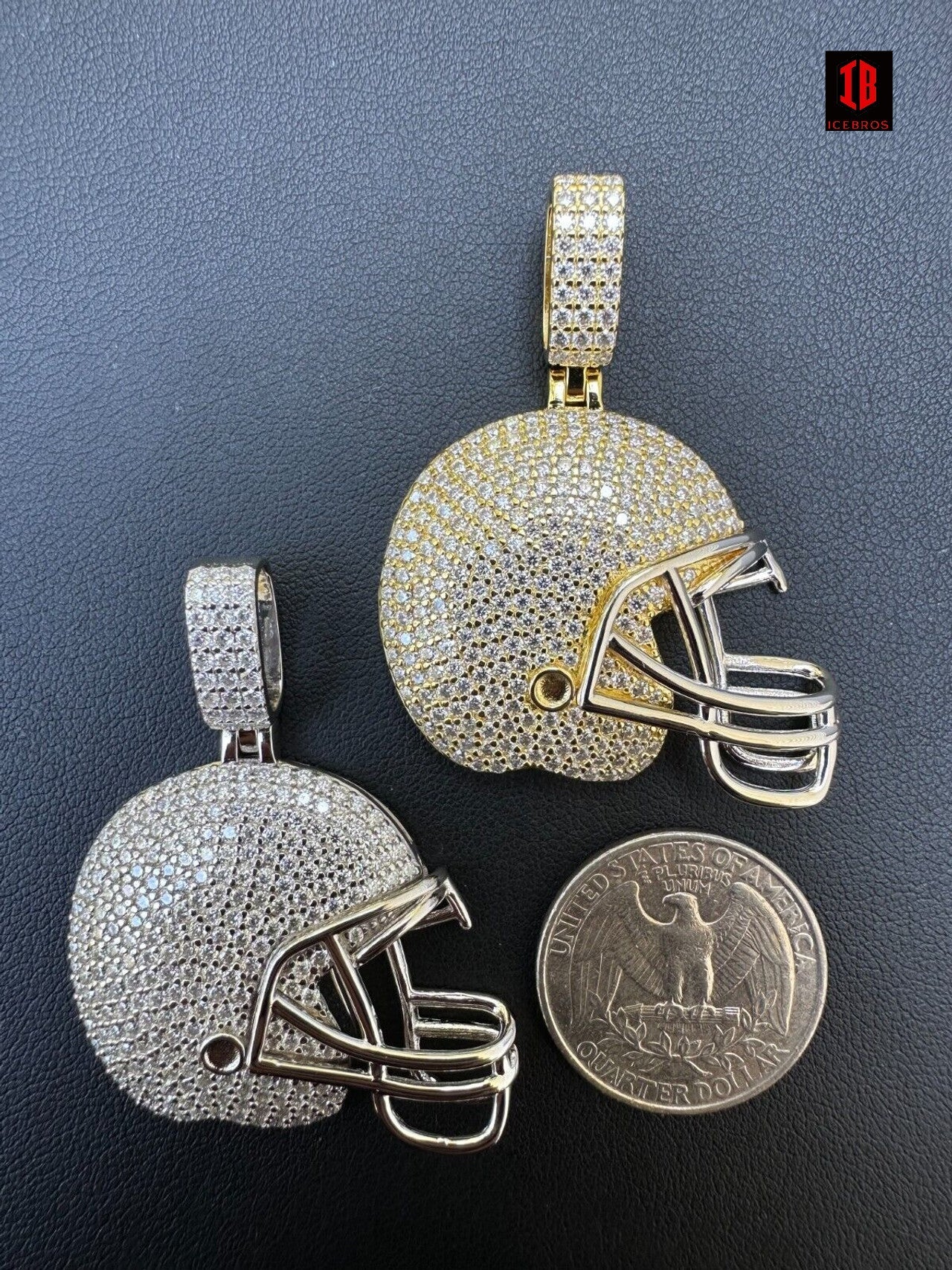 Real Moissanite Iced Football Helmet Pendant Solid 925 Silver / 14k Gold Plated