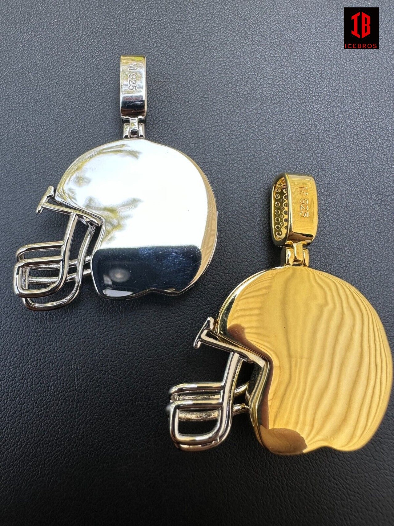 Real Moissanite Iced Football Helmet Pendant Solid 925 Silver / 14k Gold Plated
