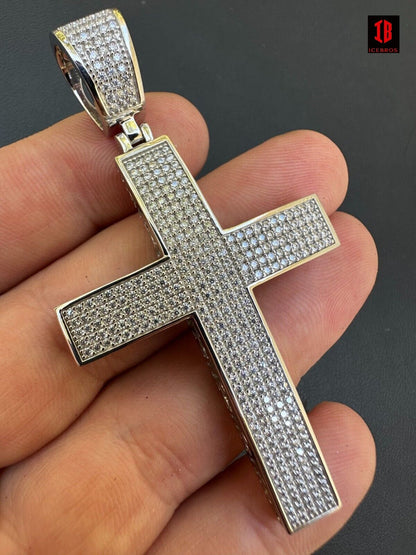 Solid 10k WHITE Gold 3ct VVS Moissanite Cross Pendant Necklace 19g Mens Large