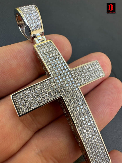 Solid 10k Yellow Gold 3ct VVS Moissanite Cross Pendant Necklace 19g Mens Large