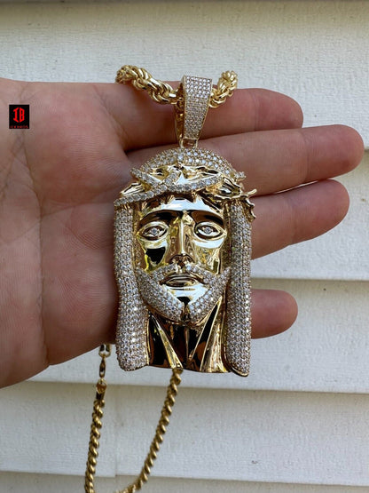 HUGE 3inch Solid 10k Yellow Gold 38 Gram Jesus Piece Iced VVS Moissanite Pendant