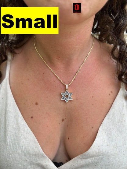 Moissanite Star Of David Pendant Iced Necklace Silver White Gold Plated 925 Silver