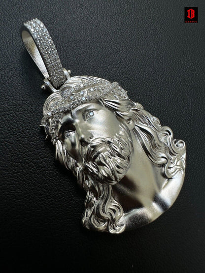 Solid 925 Silver MOISSANITE Jesus Piece Iced Pendant Necklace Handmade In Italy