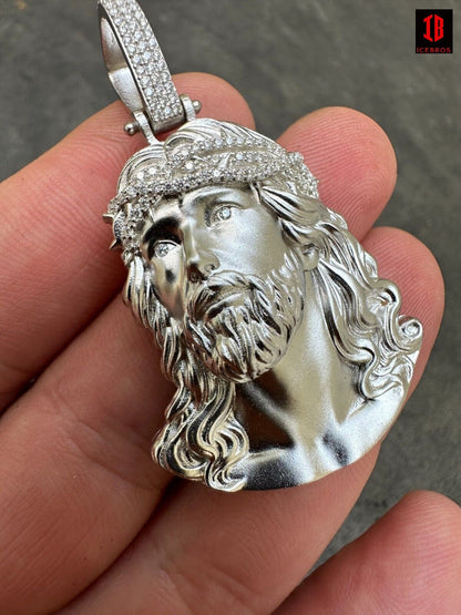 Solid 925 Silver MOISSANITE Jesus Piece Iced Pendant Necklace Handmade In Italy