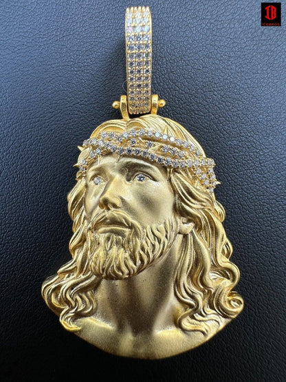 Solid 925 Silver 14k Gold Vermeil MOISSANITE Jesus Piece Iced Pendant Necklace