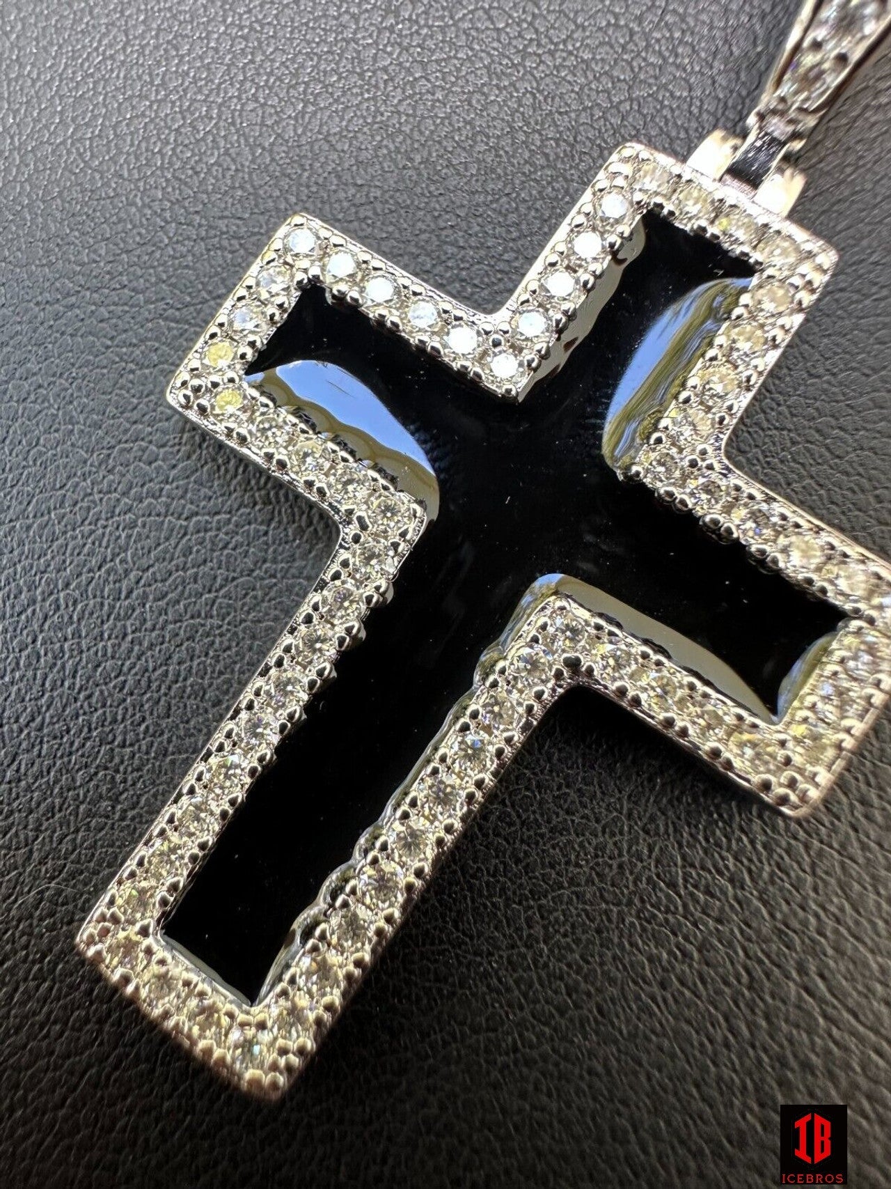 MOISSANITE Cross Pendant Iced Necklace Black Enamel Real 925 Silver 3 Sizes