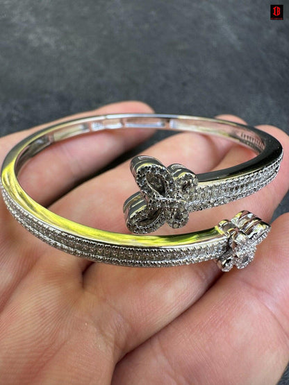 Real Solid 925 Silver Iced Baguette Butterfly Bangle Ladies Bracelet 5-7" CZ