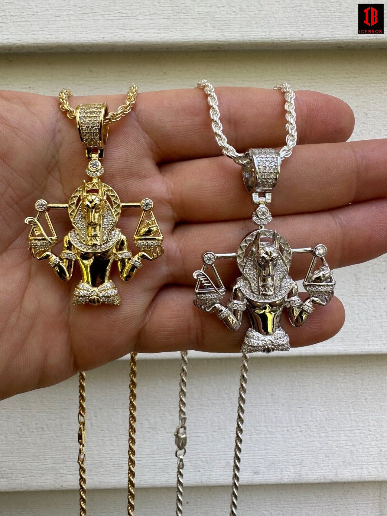 Moissanite 925 Sterling Silver Anubis Pendant Necklace 14k White & Yellow Gold Egyptian Pharoah Chain