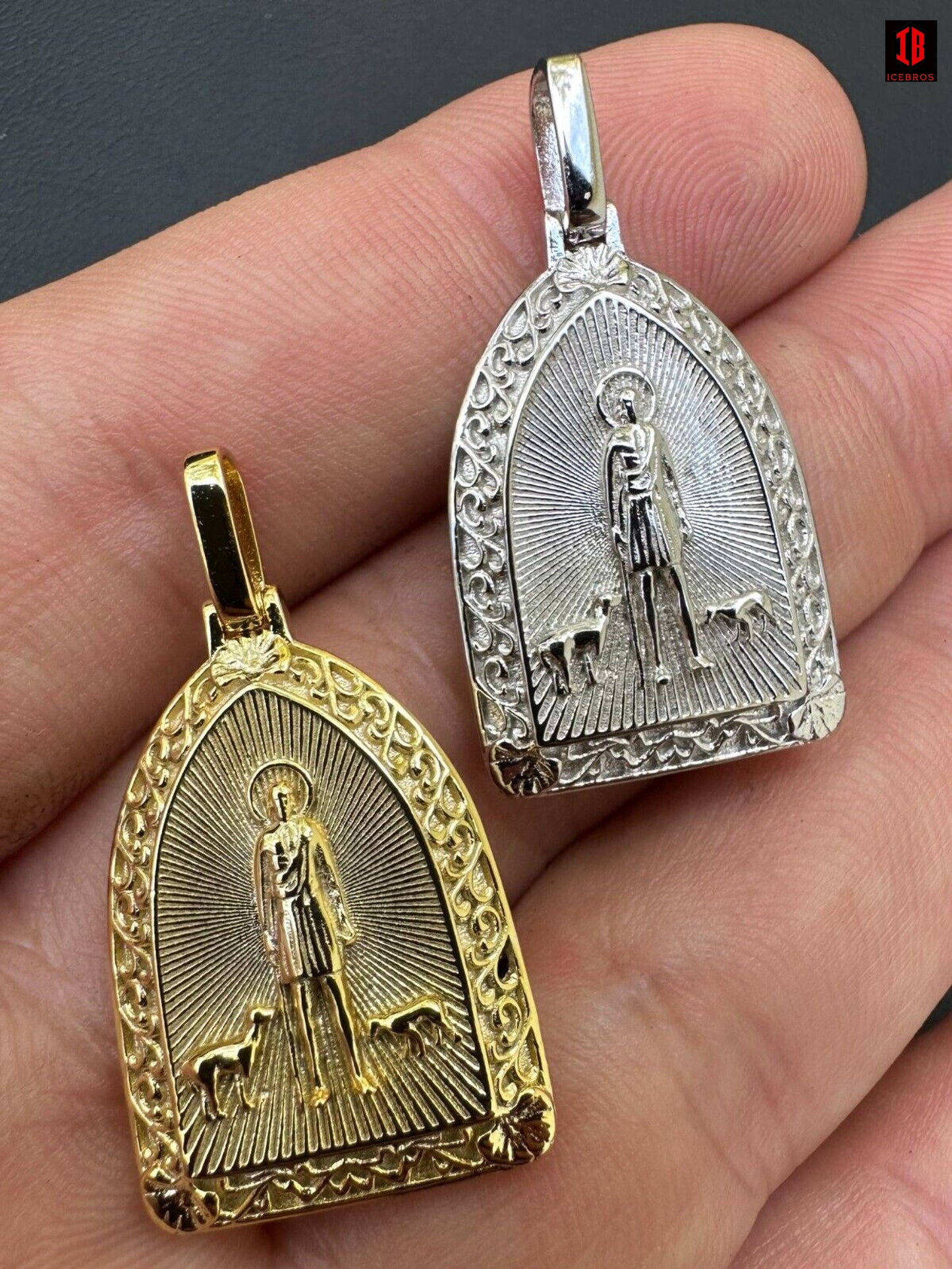 St Lazarus Plain Real 925 Silver / Gold Plated Saint Necklace Pendant San Lazaro