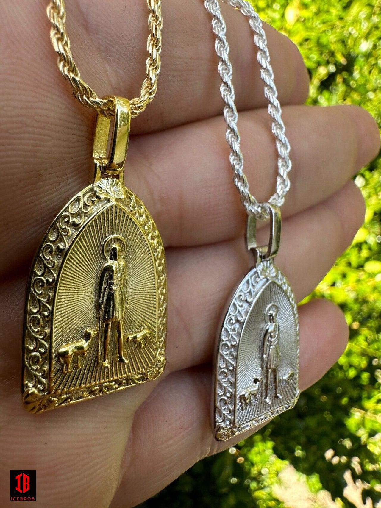 St Lazarus Plain Real 925 Silver / Gold Plated Saint Necklace Pendant San Lazaro