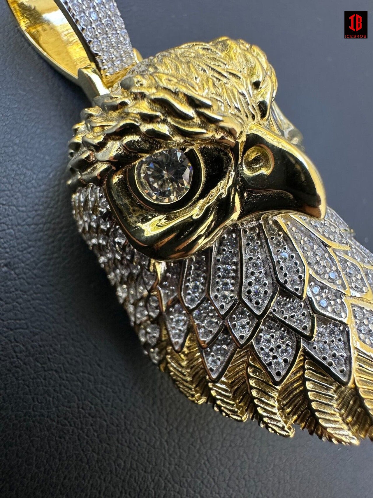 Solid 14k Yellow Gold  Anubis Pendant Necklace  with Moissanite in  eyes and Feathers 
