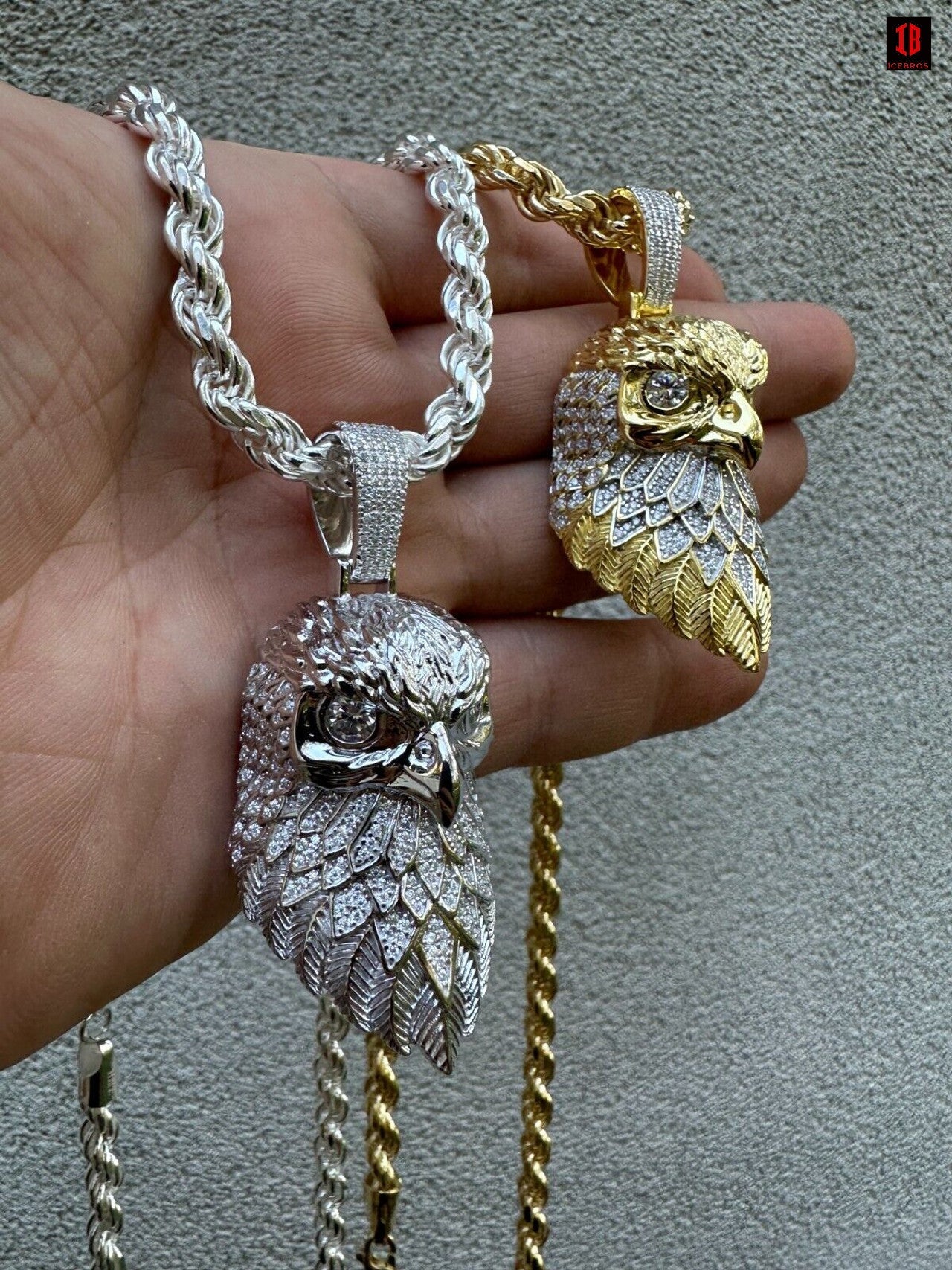 14k White Gold or 14k Gold 3d Bald Eagle Pendant Necklace with Rope Chain