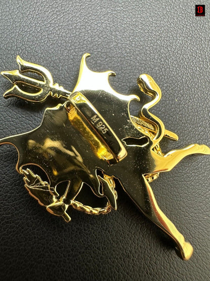 WHTIE GOLD MOISSANITE Devil Satan Pendant - Moissanite Demon Necklace 14k Gold & 925 Silver