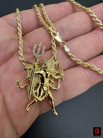 MOISSANITE Devil Satan Pendant - Moissanite Demon Necklace 14k Gold & 925 Silver